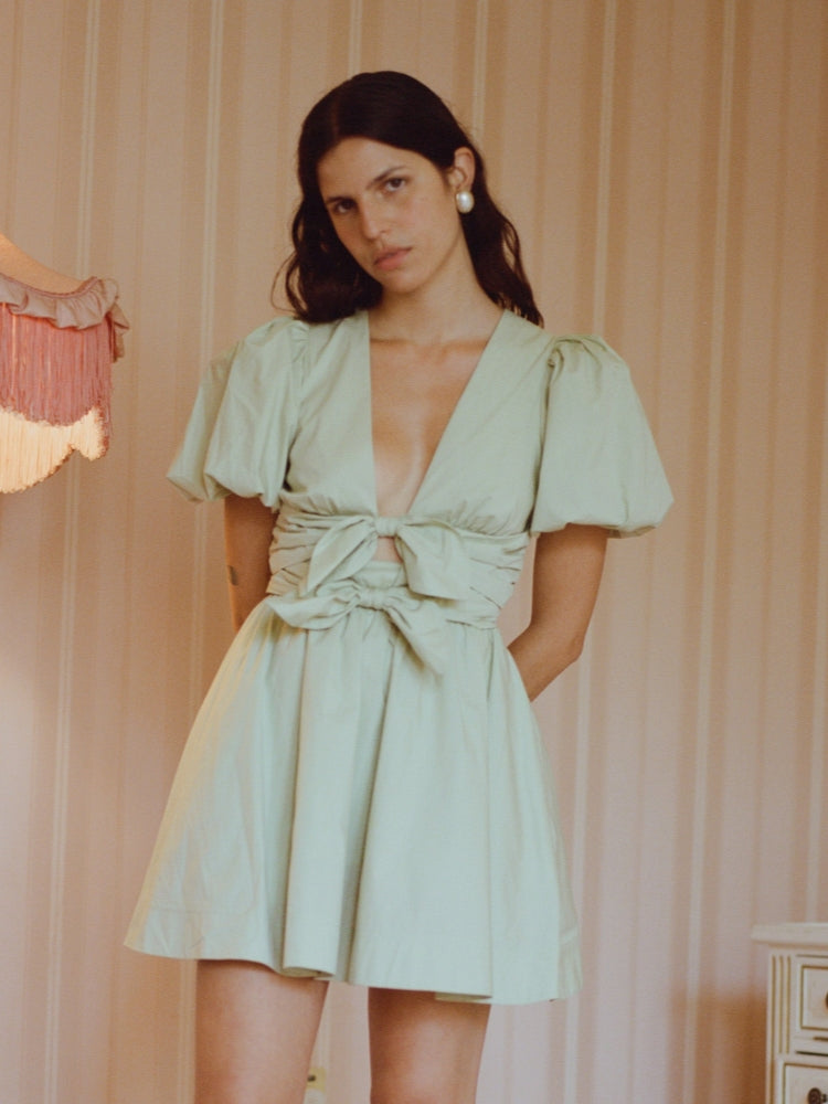 Bow Cutout Lace-Up Mini Dress Newgew Dresses