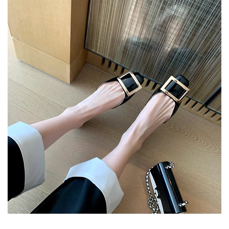 RV square buckle patent leather square toe flat shoes NewGew