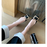 RV square buckle patent leather square toe flat shoes NewGew