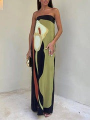 Fashion Contrast Sleeveless Off Shoulder Printed Maxi Dress Newgew Dresses