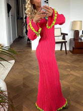 Bell Sleeve Square Neck Contrast Long Knitted Dress Newgew Dresses