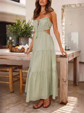 Hollow Sleeveless Pleated Patchwork Full Hem Dress Newgew Dresses