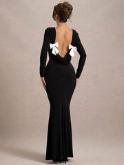 Backless Butterfly Bow Long Sleeve Bodycon Dress Newgew Dresses