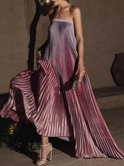 Gradient Strapless Pleated Sleeveless Dress Newgew Dresses