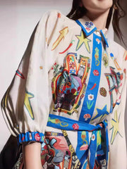 Temperament Peplum Printed Cardigan Dress Newgew Dresses