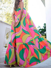 Summer French Deep V-Neck Backless Halter Printed Dresses Newgew Dresses