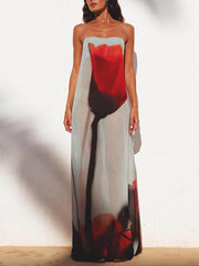 Vacation Abstract Tulip Print Slip H-Line Maxi Dress Newgew Dresses
