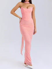 Pink Strapless Bodice and High Waist Skirt with Tie Set Newgew Dresses