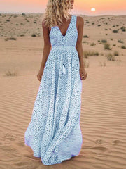 Bohemian V-Neck Sleeveless Polka-Dot Maxi Dress Newgew Dresses