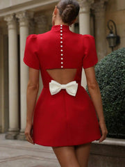 Backless Dress with Short Skirt and Bow Detail Newgew Dresses