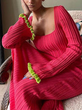 Bell Sleeve Square Neck Contrast Long Knitted Dress Newgew Dresses