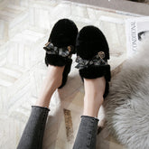 Women Fashion Bowknot Winter Furred Mules Newgew Shoes