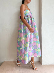 Beautiful Temperament Printed Strapless Backless Swing Dress Newgew Dresses