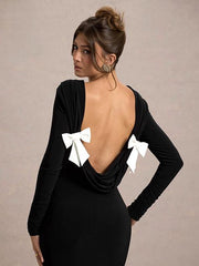 Backless Butterfly Bow Long Sleeve Bodycon Dress Newgew Dresses
