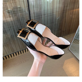 RV square buckle patent leather square toe flat shoes NewGew