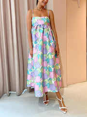 Beautiful Temperament Printed Strapless Backless Swing Dress Newgew Dresses