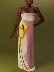 Summer Chest-Wrapped Printed Floor-Length Maxi Dress Newgew Dresses