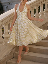 Halterneck Deep V Floral Backless Midi Dress Newgew Dresses