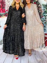 Long Sleeve V Neck Sequin Maxi Dress Newgew Dresses