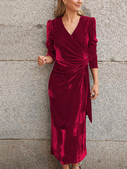 French Elegance Velvet Midi Dress Newgew Dresses