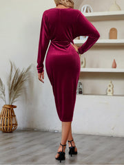 Nipped-Waist Velvet Midi Dress Newgew Dresses