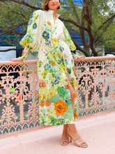 Unique Print Lantern Sleeve Cream Cardigan Style Shirt Dress Newgew Dresses