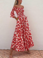 Floral Print Smocked Off Shoulder Pocketed Maxi Dress Newgew Dresses