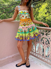Summer MulticolorLemon Preated Hem Mini Dress Newgew Dresses