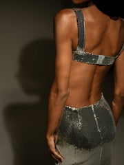 Sequin Cut Out Maxi Dress - Silver Newgew Dresses