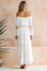 Shoulder Maxi Dress: Embroidered Off Lace Flared Sleeve Newgew Dresses