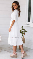 White V Neck Ruffle Hem Lace Dress Newgew Dresses