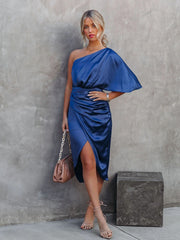 One Shoulder Midi Dress: Drape Asymmetric Newgew Dresses