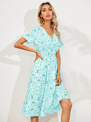 Fashion Casual Small Floral Short-sleeved Midi Dresses Newgew Dresses