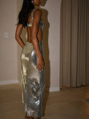 Sequin Cut Out Maxi Dress - Silver Newgew Dresses