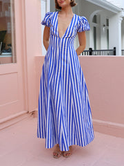 Bubble Sleeve In Stripe Wavy Maxi Dress Newgew Dresses