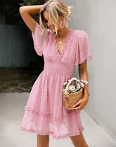 V-neck Polka Dot Chiffon Cake Dress Newgew Dresses