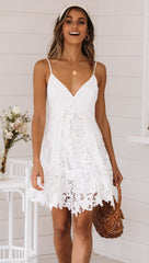 Lace Backless White Short Slip Dress Newgew Dresses