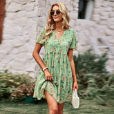 Fashion Natural V-neck Printed Boho Dress Newgew Dresses