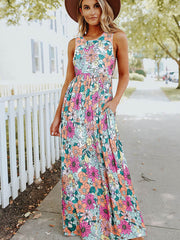 Sleeveless Maxi Dress: High Waist Hippie Floral Newgew Dresses