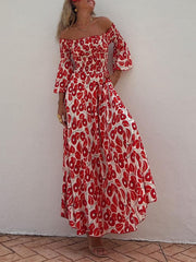 Floral Print Smocked Off Shoulder Pocketed Maxi Dress Newgew Dresses