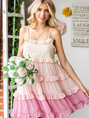 Fairy Color Block Swiss Dot Ruffled Tiered Spaghetti Strap Dress Newgew Dresses