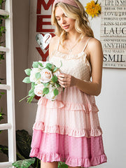 Fairy Color Block Swiss Dot Ruffled Tiered Spaghetti Strap Dress Newgew Dresses