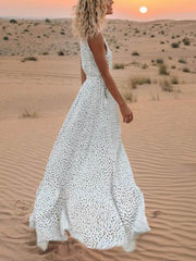 Bohemian V-Neck Sleeveless Polka-Dot Maxi Dress Newgew Dresses
