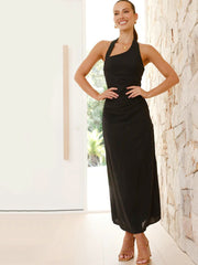 Casual Solid Color Sleeveless Backless Halter Midi Dress Newgew Dresses