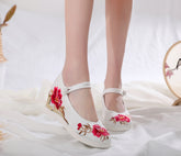 Women's Jacquard Cotton Ethnic Style Embroidered Height Canvas Shoes Newgew