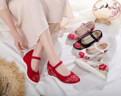 Women's Jacquard Cotton Ethnic Style Embroidered Height Canvas Shoes Newgew