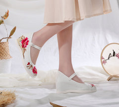 Women's Jacquard Cotton Ethnic Style Embroidered Height Canvas Shoes Newgew