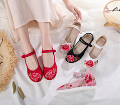 Women's Jacquard Cotton Ethnic Style Embroidered Height Canvas Shoes Newgew