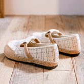 Women's Linen Literary Pumps Sewing Thread Plaid Canvas Shoes Newgew