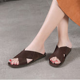 Women Retro Cowhide Soft Casual Slides Newgew Shoes